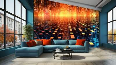 Global business, internet network connection, IoT Internet of Things, business intelligence concept. Busines global network, futuristic technology background. AI generative Wall mural