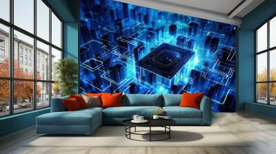 Global business, internet network connection, IoT Internet of Things, business intelligence concept. Busines global network, futuristic technology background. AI generative Wall mural