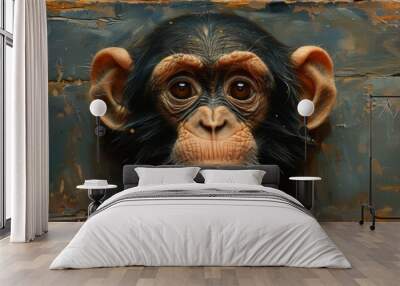 Portrait of a chimpanzee monkey, digital illustration in watercolor style Wall mural