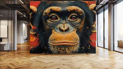 Portrait of a chimpanzee monkey, digital illustration in watercolor style Wall mural