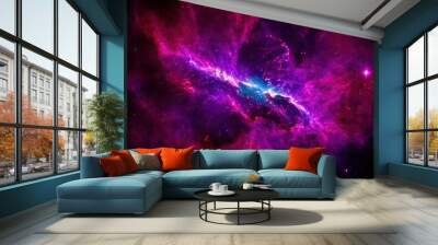 Space background. Realistic starry night. Cosmos and shining stars. Milky way and stardust. Color galaxy with nebula. Magic Infinite universe. Ai generative illustration. Wall mural