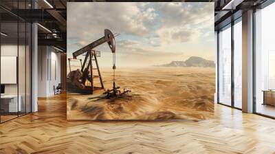 Changes in oil prices attributed to conflict drive discussions on regulating prices. Explore oil drilling operations in desert oilfields and crude oil extraction processes Wall mural