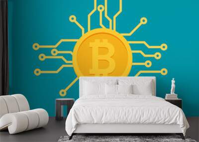 Bitcoin mining concept coin flat vector Wall mural