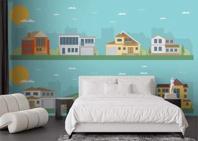 Colorful Flat Residential Houses Wall mural