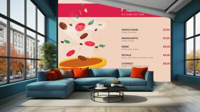 Flat style. Pizza card menu. Vector illustration. Wall mural