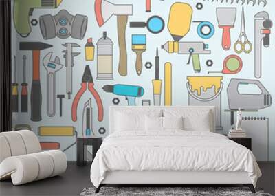 Repair and construction illustration with working tools icons. Wall mural