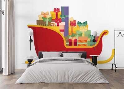 Santa sleigh with piles of presents. Vector illustration Wall mural