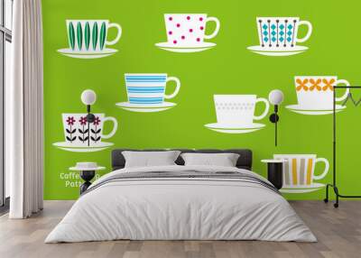 北欧風のコーヒーカップ・パターン｜Coffee Cup Pattern Wall mural