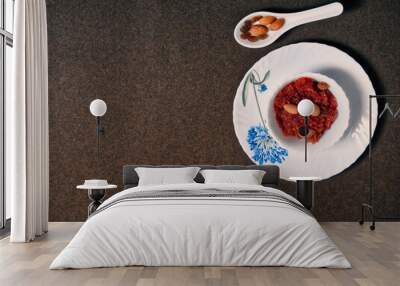 Carrot Sweet Dish With White bowl & dark B/G Wall mural