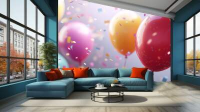 A bunch of colorful balloons are floating in the air Wall mural