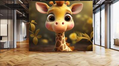 a cute adorable baby giraffe generative ai rendered in the style of children-friendly cartoon animation fantasy style Wall mural