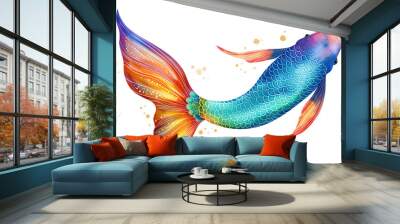 Colorful mermaid tail isolated on a transparent background Wall mural