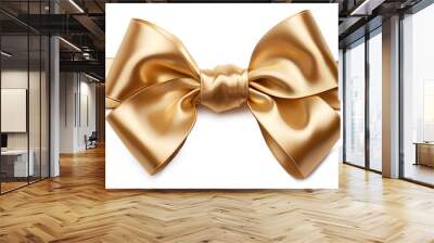 Gold ribbon bow, Gold bow isolated on a transparent background or white background, Generative AI Wall mural