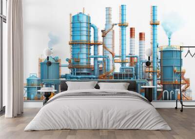 Illustration of an Industrial Factory Building with pipes and chimneys isolated on a transparent background Wall mural