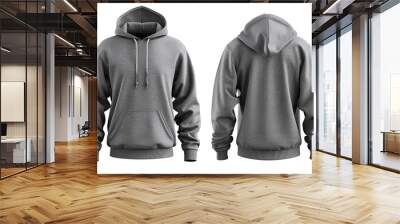 Front and back view of a gray hoodie with no print on transparent background Wall mural