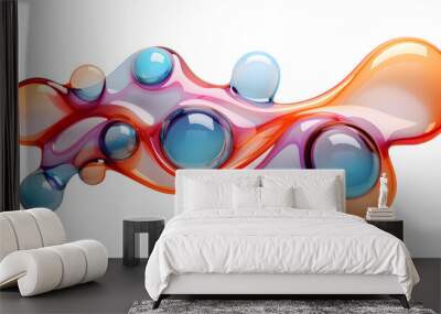 Holographic twisted liquid 3d render glossy shape isolated on transparent background. Wall mural