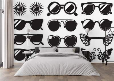  fashion sunglasses  silhouette set black color . white color background  Wall mural