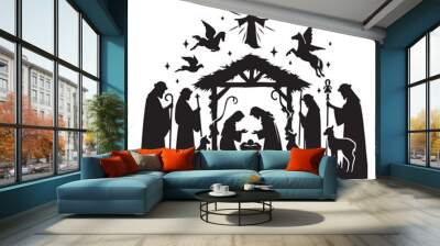 Nativity Scene silhouette vector art black color design and solid white background  Wall mural