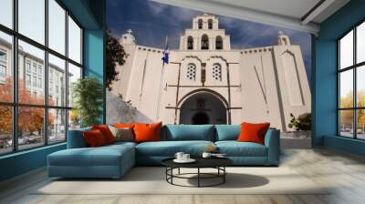 Orthodox Church In Pyrgos, santorini island, greece. View of the historical part of the town of Pyrgos. Wall mural