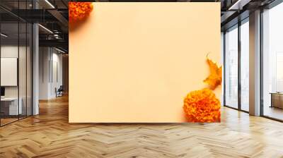 Autumn background - pumpkins, flowers and maple leaves Wall mural