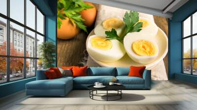 Boiled eggs on plate Wall mural