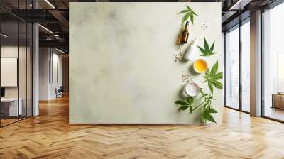 Hemp cannabis leaves and beauty products Wall mural