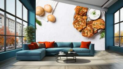 Potato latkes with herbs and sour cream Wall mural