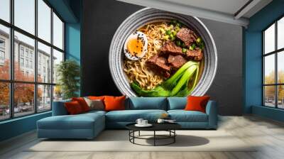 Ramen Asian noodles soup with beef Wall mural