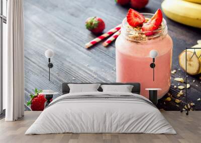 Strawberry smoothie with granola Wall mural