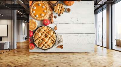 Thanksgiving pumpkin and apple various pies Wall mural