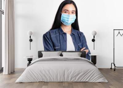 Young woman wearing medical face mask for protection corona virus or COVID-19 , Protect outbreak and flu epidemic Coronavirus or covid-19 concept Wall mural