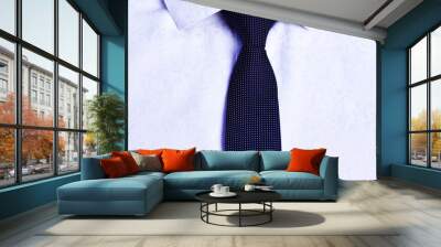 Black tie in polka dots on a white elegant elegant shirt. Business Wall mural