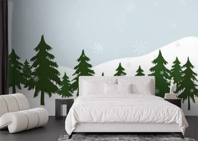 landscape with fir trees, vector illustration Wall mural