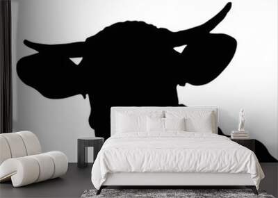 silhouette of a cow cow, calf, bull, black silhouette on a white background, farm, farm, nature, house, milk, factory, glade
 Wall mural