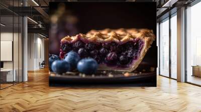 Mouthwatering Homemade Blueberry Pie Slice closeup with blurred background. AI Generated Wall mural