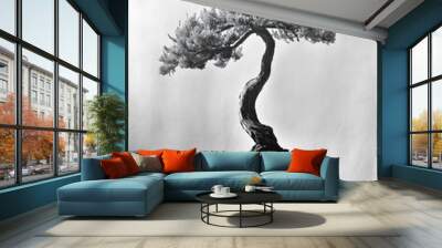 Bonsai Tree on Rock Wall mural