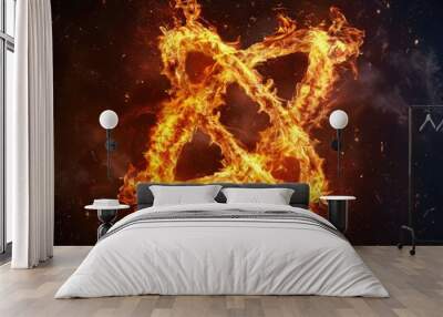 Burning letter X on black background Wall mural