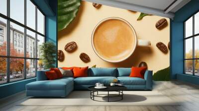 Coffee beans surround cup Wall mural