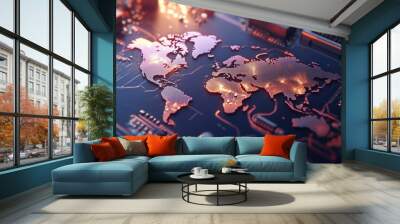 Computer motherboard with world map Wall mural