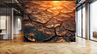 Cracked Ground with Sun Wall mural