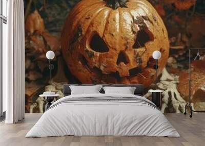 Halloween Pumpkin with Leaves Wall mural