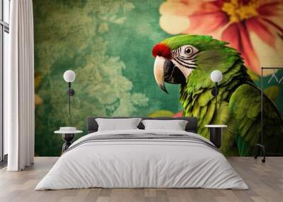 Parrot on Flower Wall Wall mural