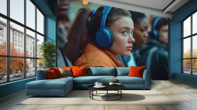 People with Headphones Wall mural