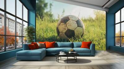 Soccer Ball on Grass Wall mural