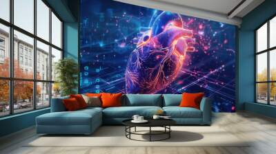 Illustrative diagrammatic representation of heart health. clear image of the cardiovascular system. new technologies for the treatment of vascular and heart diseases Wall mural