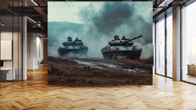 Tanks stuck in mud Wall mural