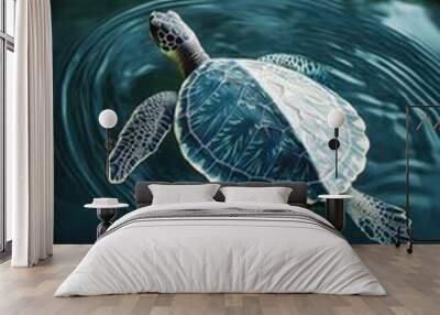 Turtle swimming in water Wall mural