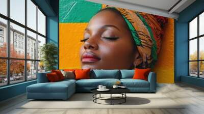 Woman with colorful headscarf and earrings Wall mural