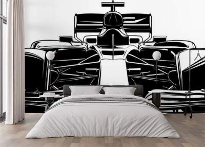 Formula 1 car black icon front view on a transparent background. Wall mural