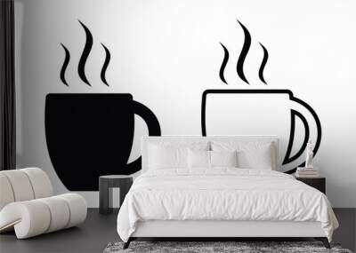 coffee mug icon. hot coffee or tea cup symbol with steam sign. transparent png and vector illustration. Wall mural